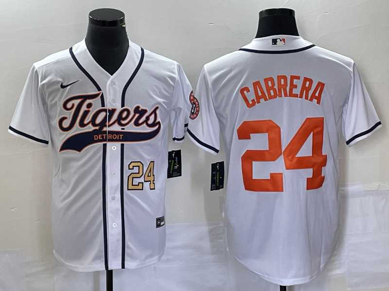 Mens Detroit Tigers #24 Miguel Cabrera Number White Cool Base Stitched Baseball Jersey